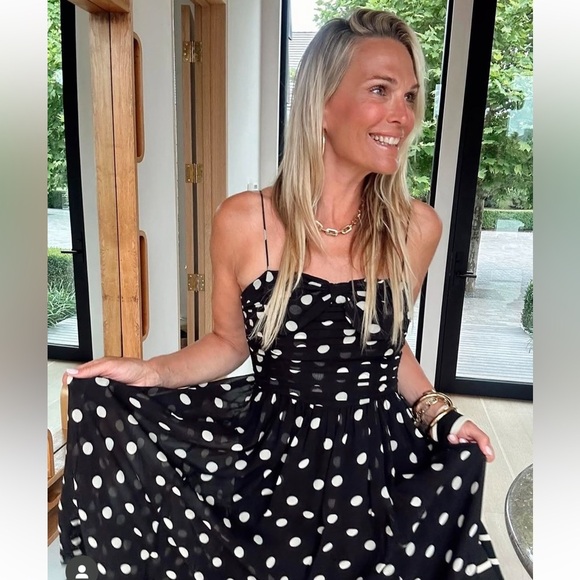 NWT DÔEN DOEN Maryanna Midi Dress Black NOIR SOLSTICE SKY Polka DOT M - Picture 2 of 11